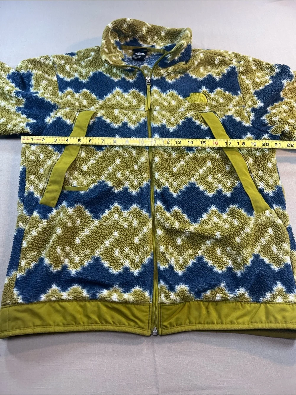 The North Face Sherpa Fleece Jacket Men’s Small Blue Green Full Zip Print Fleece